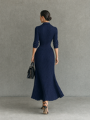 Elegant Button-Front Lapel Knit Maxi Dress