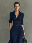 Elegant Button-Front Lapel Knit Maxi Dress
