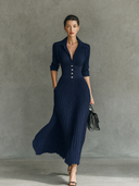 Elegant Button-Front Lapel Knit Maxi Dress