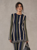 Minimalist Vertical-Stripe Knit Two-Piece Set