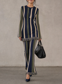 Minimalist Vertical-Stripe Knit Two-Piece Set