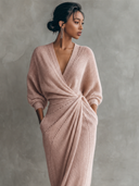 Minimalist V-neck knitted maxi dress