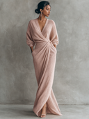 Minimalist V-neck knitted maxi dress