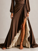 Elegant Wrap Balloon Sleeve Double Ruffle Maxi Dress