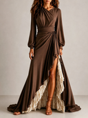 Elegant Wrap Balloon Sleeve Double Ruffle Maxi Dress