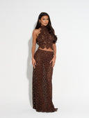 Elegant Crochet Lace Halter Top & Maxi Skirt Two-Piece Set