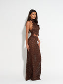 Elegant Crochet Lace Halter Top & Maxi Skirt Two-Piece Set