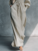 Casual Ruched V-Neck Waist-Tie Maxi Dress