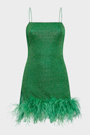Sexy Spaghetti Strap Feather Trim Mini Dress