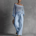 Open Knit Sweater & Wide Leg Pants Set