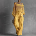 Open Knit Sweater & Wide Leg Pants Set