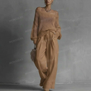 Open Knit Sweater & Wide Leg Pants Set