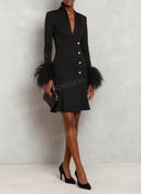 Minimalist Feather Cuff Tailored Mini Blazer Dress