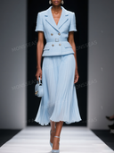 Tweed Peplum Blazer & Pleated Midi Skirt Set