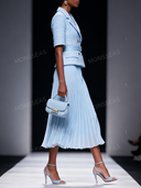 Tweed Peplum Blazer & Pleated Midi Skirt Set