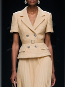 Tweed Peplum Blazer & Pleated Midi Skirt Set