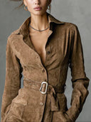 Belted Suede Shirt Mini Dress