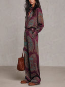 Paisley Print Shirt & Wide Leg Pants Set