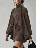 High Neck Cape Sleeve Mini Dress