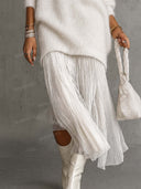Oversized Turtleneck Knit Sweater & Pleated Midi Skirt Set