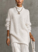 Oversized Turtleneck Knit Sweater & Pleated Midi Skirt Set