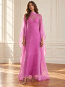 Elegant Sheer Organza Cape Sleeve Maxi Dress