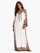 Elegant Bohemian Satin Floral Print Batwing Sleeve Maxi Dress