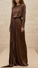 Elegant Draped Satin Maxi Dress