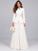 Elegant Peplum Blazer & Pleated Wide Leg Pants Two Piece Set