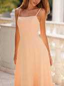 Elegant Spaghetti Strap Bubble Hem Midi Dress