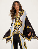 Retro Geometric Print Relaxed Top & Wide Leg Pants Set