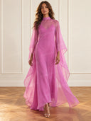 Elegant Sheer Organza Cape Sleeve Maxi Dress