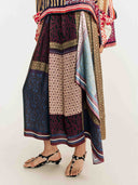 Retro Patchwork Print Shirt & Midi Skirt Two-Piece Set