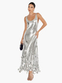 Exquisite Party Tips Sequin Irregular Round Tassels Hem Back Cutout Tank Maxi Dress