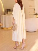 Elegant Mock Neck Cape Sleeve Maxi Dress