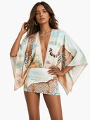 Elegant Cheetah Print Deep V Cape Sleeve Mini Dress