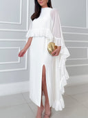 Elegant Ruffle Cape Sleeve Slit Maxi Dress