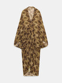 Paisley Print Deep V-Neck Draped Maxi Dress