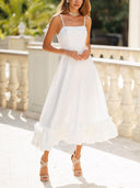 Elegant Spaghetti Strap Bubble Hem Midi Dress