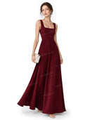 Elegant Square-neck Pleated Maxi Dress