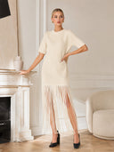 Casual Fringe Short Sleeve Maxi Dress