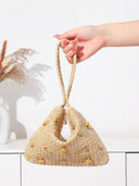 Beaded Woven Straw Wristlet Bag