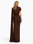 Irregular Shawl Pleated Maxi Dress