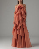 Elegant  3D Flower Ruffle Halter Maxi Dress