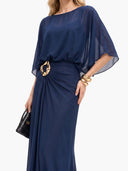 Elegant Blue Chiffon Cape Top & Wide-Leg Pants Two-Piece Set
