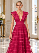 Exquisite Mesh-Panel Deep V-Neck Party Maxi Dress