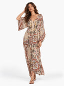 Bohemian Paisley Print Batwing Sleeve Maxi Dress