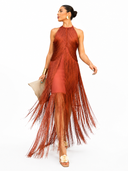 Fashion Elegant Sleeveless Halter Neck Tassel Slim Maxi Dress