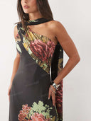 Elegant Floral Print Halter Neck Maxi Dress
