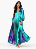 Luxury Satin Gradient V-Neck Maxi Dress